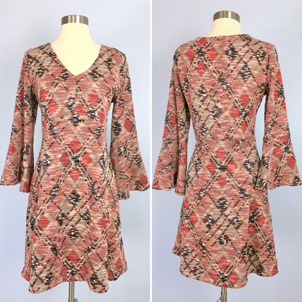 Maeve Erina Bell Sleeve Argyle Knit Dress, Pink - Picture 3 of 5